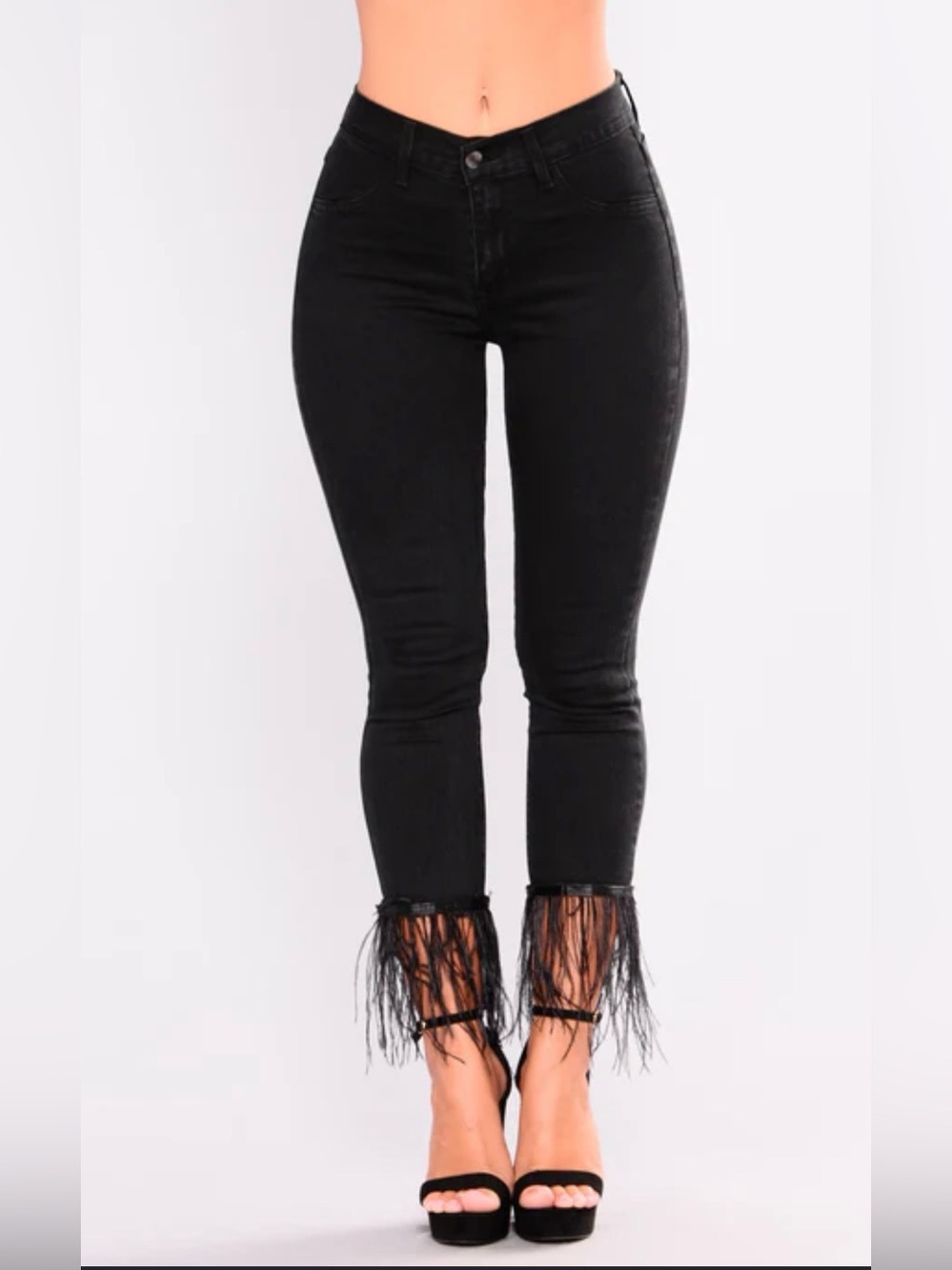 Fashion Nova  casual chic Black Skinny Jeans with Fringe Hem size 15 66% cotton